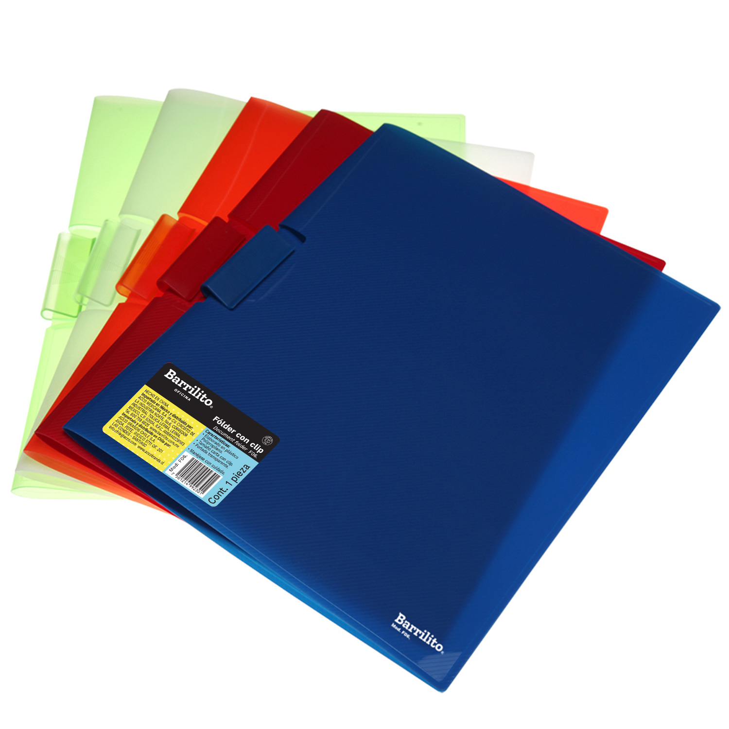 Fólder Plástico Carta con Clip, colores